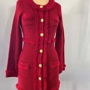 Red Knit Cardigan Dress/Jacket